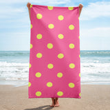 Autumn LeAnn Designs® | Brilliant Rose Pink with Dolly Yellow Polka Dots Beach Towel