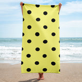 Autumn LeAnn Designs® | Dolly Yellow with Black Polka Dots Beach Towel