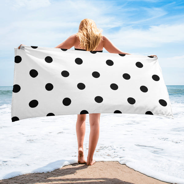 Autumn LeAnn Designs® | White with Black Polka Dots Beach Towel