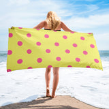 Autumn LeAnn Designs® | Dolly Yellow with Brilliant Rose Pink Polka Dots Beach Towel