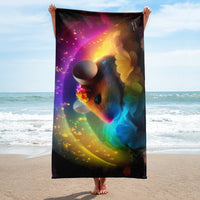 Autumn LeAnn Designs® | Cute Mouse Sleeping In A Bed Of Rainbow Flowers Beach Towel