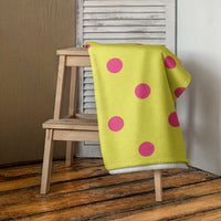 Autumn LeAnn Designs® | Dolly Yellow with Brilliant Rose Pink Polka Dots Beach Towel