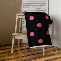 Autumn LeAnn Designs® | Black with Brilliant Rose Pink Polka Dots Beach Towel