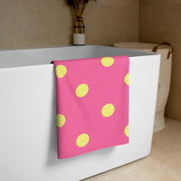 Autumn LeAnn Designs® | Brilliant Rose Pink with Dolly Yellow Polka Dots Beach Towel