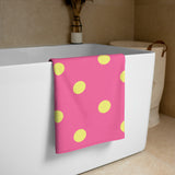 Autumn LeAnn Designs® | Brilliant Rose Pink with Dolly Yellow Polka Dots Beach Towel