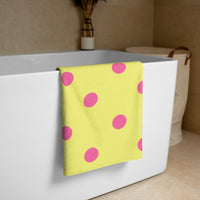 Autumn LeAnn Designs® | Dolly Yellow with Brilliant Rose Pink Polka Dots Beach Towel