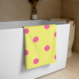 Autumn LeAnn Designs® | Dolly Yellow with Brilliant Rose Pink Polka Dots Beach Towel