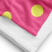 Autumn LeAnn Designs® | Brilliant Rose Pink with Dolly Yellow Polka Dots Beach Towel