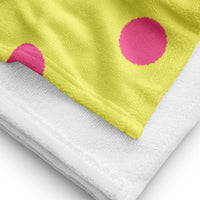 Autumn LeAnn Designs® | Dolly Yellow with Brilliant Rose Pink Polka Dots Beach Towel