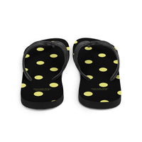 Autumn LeAnn Designs® | Adult Flip Flops Shoes, Polka Dots, Black & Yellow