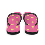 Autumn LeAnn Designs® | Adult Flip Flops Shoes, Polka Dots, Rose Pink & Yellow