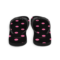 Autumn LeAnn Designs® | Adult Flip Flops Shoes, Polka Dots, Black & Pink