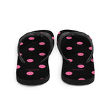 Autumn LeAnn Designs® | Adult Flip Flops Shoes, Polka Dots, Black & Pink