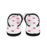 Autumn LeAnn Designs® | Adult Flip Flops Shoes, Polka Dots, White & Pink