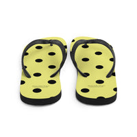 Autumn LeAnn Designs® | Adult Flip Flops Shoes, Polka Dots, Dolly Yellow & Black