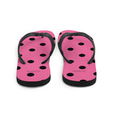 Autumn LeAnn Designs® | Adult Flip Flops Shoes, Polka Dots, Rose Pink & Black