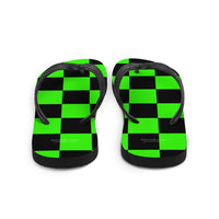 Autumn LeAnn Designs® | Adult Flip Flops Shoes, Checkers, Bright Neon Green & Black