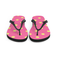 Autumn LeAnn Designs® | Adult Flip Flops Shoes, Polka Dots, Rose Pink & Yellow