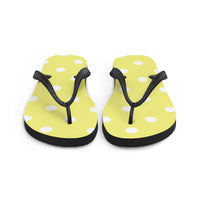 Autumn LeAnn Designs® | Adult Flip Flops Shoes, Polka Dots, Dolly Yellow & White