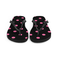 Autumn LeAnn Designs® | Adult Flip Flops Shoes, Polka Dots, Black & Pink