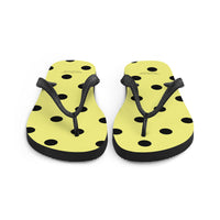 Autumn LeAnn Designs® | Adult Flip Flops Shoes, Polka Dots, Dolly Yellow & Black