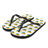 Autumn LeAnn Designs® | Adult Flip Flops Shoes, Hearts, White & Rainbow