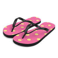 Autumn LeAnn Designs® | Adult Flip Flops Shoes, Polka Dots, Rose Pink & Yellow