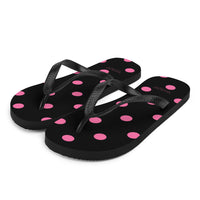 Autumn LeAnn Designs® | Adult Flip Flops Shoes, Polka Dots, Black & Pink