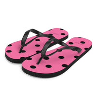 Autumn LeAnn Designs® | Adult Flip Flops Shoes, Polka Dots, Rose Pink & Black