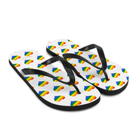 Autumn LeAnn Designs® | Adult Flip Flops Shoes, Hearts, White & Rainbow