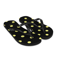 Autumn LeAnn Designs® | Adult Flip Flops Shoes, Polka Dots, Black & Yellow