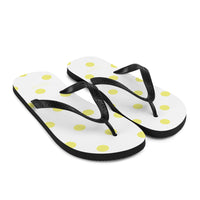 Autumn LeAnn Designs® | Adult Flip Flops Shoes, Polka Dots, White & Yellow