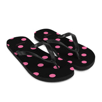 Autumn LeAnn Designs® | Adult Flip Flops Shoes, Polka Dots, Black & Pink