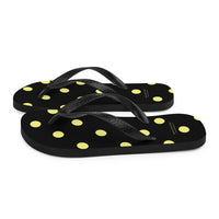 Autumn LeAnn Designs® | Adult Flip Flops Shoes, Polka Dots, Black & Yellow