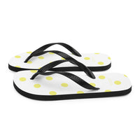 Autumn LeAnn Designs® | Adult Flip Flops Shoes, Polka Dots, White & Yellow