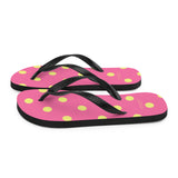 Autumn LeAnn Designs® | Adult Flip Flops Shoes, Polka Dots, Rose Pink & Yellow