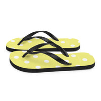 Autumn LeAnn Designs® | Adult Flip Flops Shoes, Polka Dots, Dolly Yellow & White