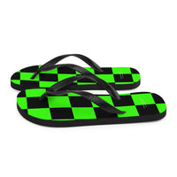 Autumn LeAnn Designs® | Adult Flip Flops Shoes, Checkers, Bright Neon Green & Black