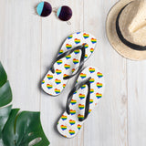 Autumn LeAnn Designs® | Adult Flip Flops Shoes, Hearts, White & Rainbow