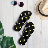 Autumn LeAnn Designs® | Adult Flip Flops Shoes, Polka Dots, Black & Yellow