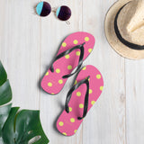 Autumn LeAnn Designs® | Adult Flip Flops Shoes, Polka Dots, Rose Pink & Yellow