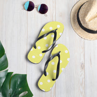 Autumn LeAnn Designs® | Adult Flip Flops Shoes, Polka Dots, Dolly Yellow & White