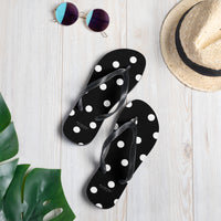 Autumn LeAnn Designs® | Adult Flip Flops Shoes, Polka Dots, Black & White