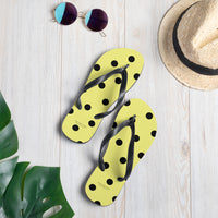 Autumn LeAnn Designs® | Adult Flip Flops Shoes, Polka Dots, Dolly Yellow & Black