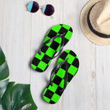 Autumn LeAnn Designs® | Adult Flip Flops Shoes, Checkers, Bright Neon Green & Black