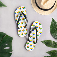 Autumn LeAnn Designs® | Adult Flip Flops Shoes, Hearts, White & Rainbow