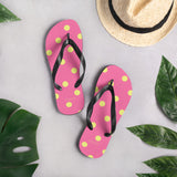 Autumn LeAnn Designs® | Adult Flip Flops Shoes, Polka Dots, Rose Pink & Yellow