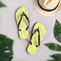 Autumn LeAnn Designs® | Adult Flip Flops Shoes, Polka Dots, Dolly Yellow & White