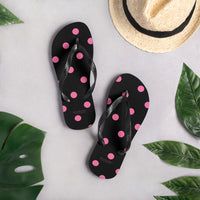 Autumn LeAnn Designs® | Adult Flip Flops Shoes, Polka Dots, Black & Pink