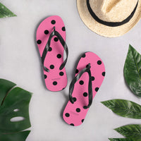 Autumn LeAnn Designs® | Adult Flip Flops Shoes, Polka Dots, Rose Pink & Black